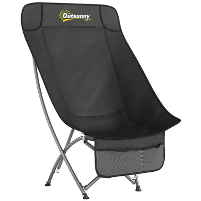 Outsunny Camping Chair for Adults Heavy Duty Folding Camp Chair with Side Pocket and Carry Bag Black 