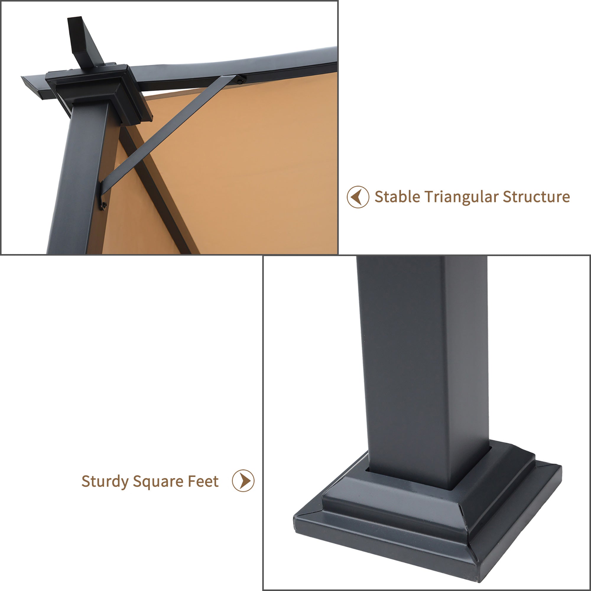 Outsunny Outdoor Retractable Pergola Garden Gazebo with Two Adjustable Side Canopy Overhead Sun Shade Backyard Canopy Cover, Steel Khaki 2.96x2.45x2.3m 