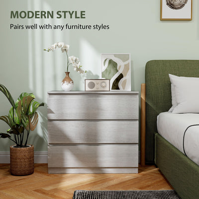 HOMCOM Chest of Three Drawers - Grey Wood Effect 