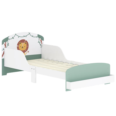 AIYAPLAY Toddler Bed with Storage, Guardrails, Lion Design, for Ages 3-8 Years, Fits 140 x 70cm Mattress, Green 