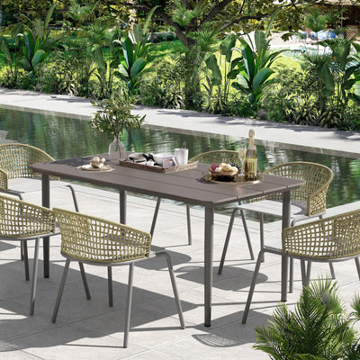Outsunny Garden Table, Outdoor Dining Table for 6 People, 160 x 90 x 74 cm, with Rust Resistant Metal Frame, WPC Top, for Balcony, Terrace, Dark Grey 
