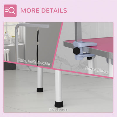 PawHut 32" Foldable Dog Grooming Table Pet Drying Beauty Table Adjustable Fixed Arm Rubber Top, Pink 