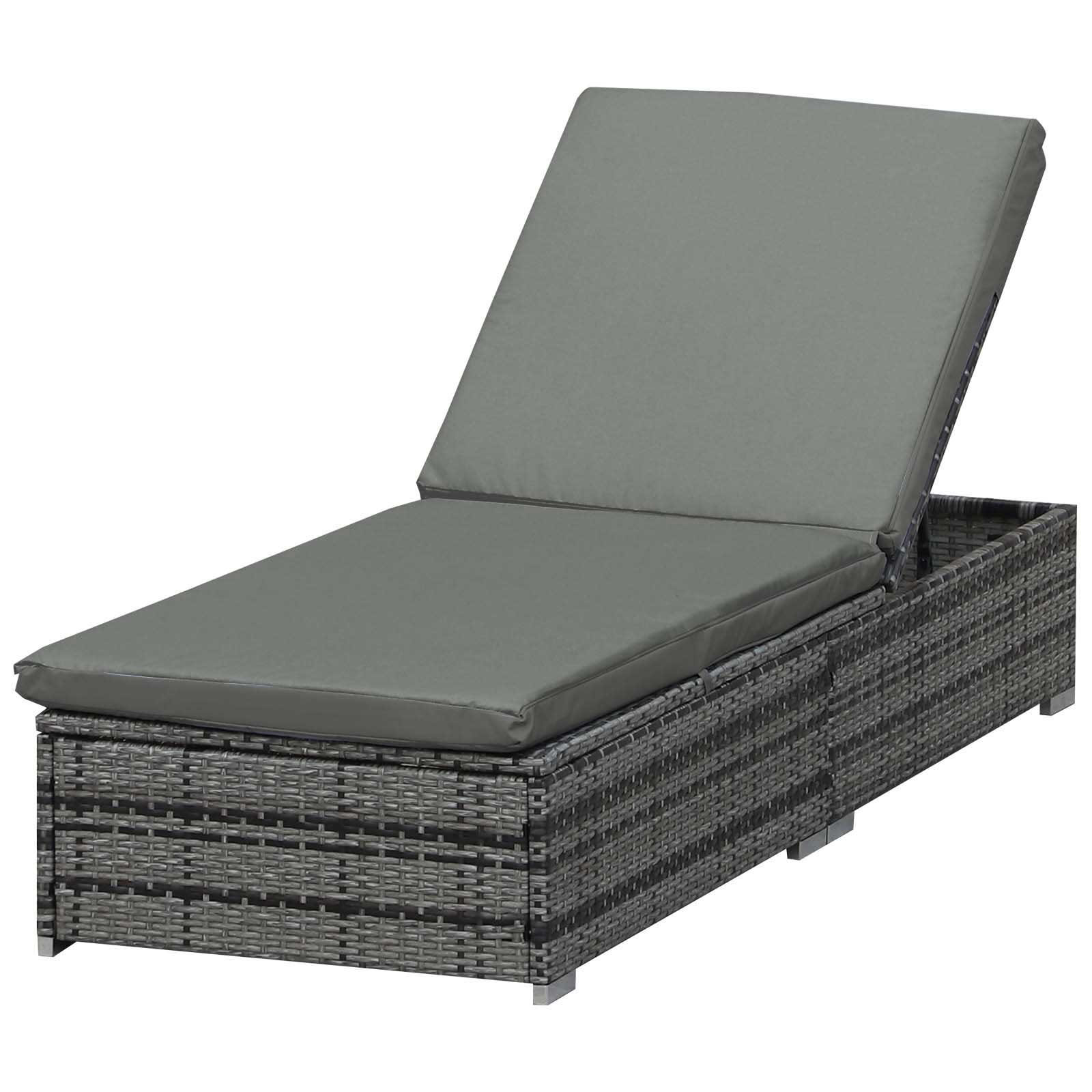 Outsunny Rattan Outdoor Garden Reclining Sun Lounger Grey 