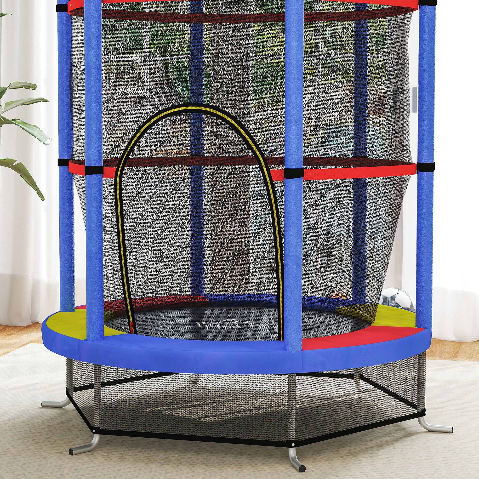 HOMCOM Kids Trampoline, with Enclosure Net, Steel Frame, for Ages 3-6 Years - MultiColoured 