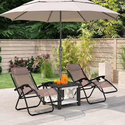 Outsunny Zero Gravity Chair Set of 2, Metal Frame Texteline Armchair Outdoor Folding and Reclining Sun Lounger with Head Pillow for Patio Decking Gardens Camping, Beige 