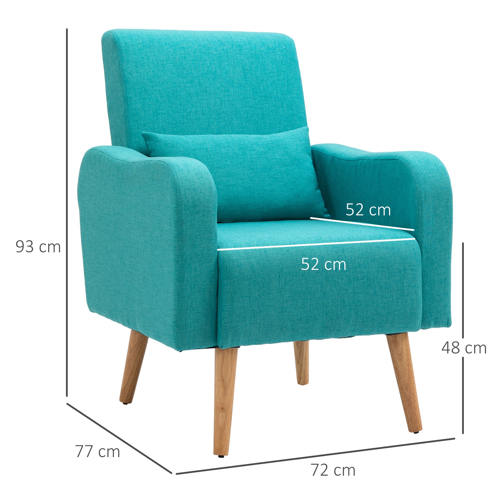 HOMCOM Accent Chair, Linen-Touch Armchair, Upholstered Leisure Lounge Sofa for Living Room, Club Chair with Wooden Frame, Teal 