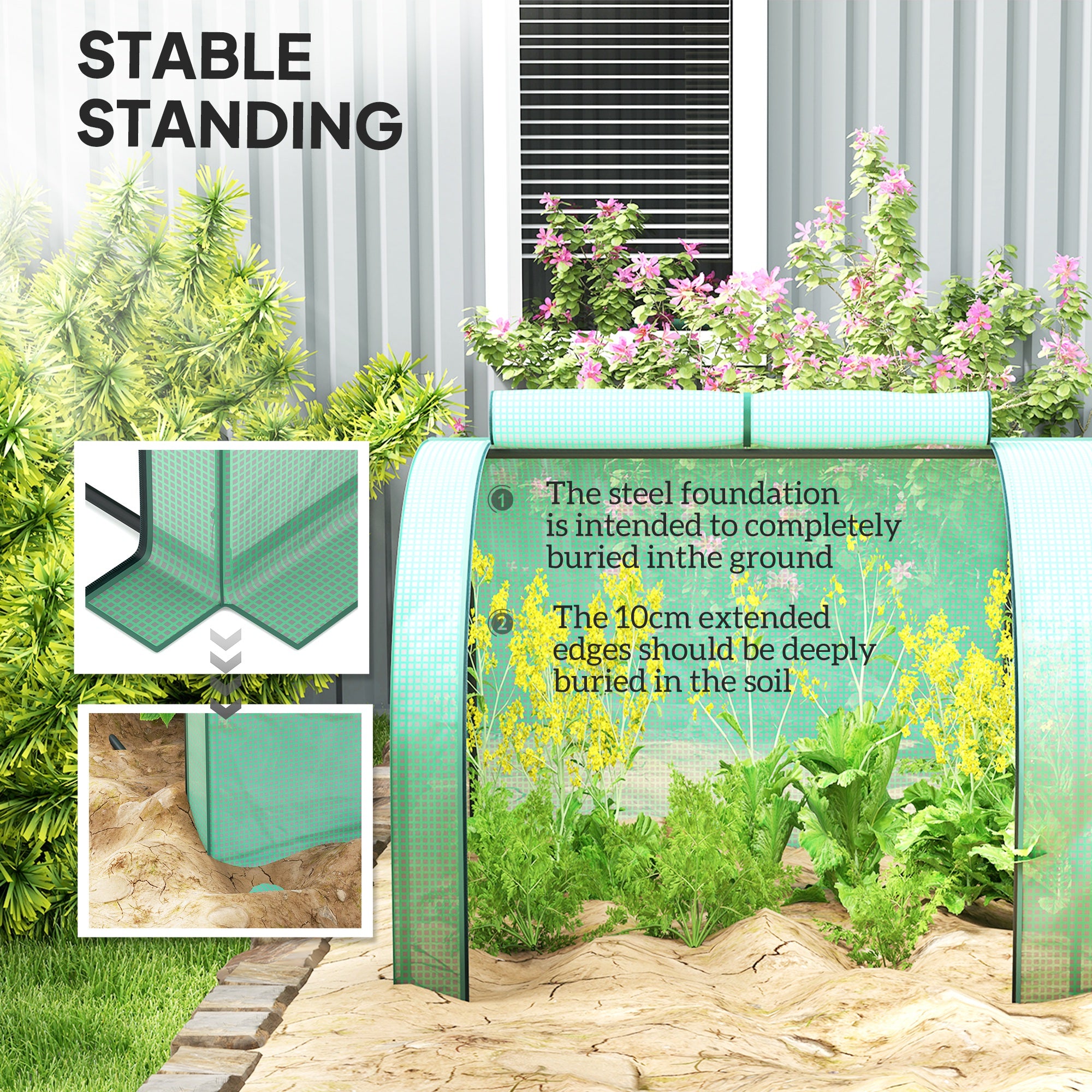 Outsunny PE Tunnel Greenhouse Green Grow House Steel Frame for Garden Backyard with Zipper Doors 395 x 100 x 80cm, Green