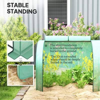 Outsunny PE Tunnel Greenhouse Green Grow House Steel Frame for Garden Backyard with Zipper Doors 395 x 100 x 80cm, Green 