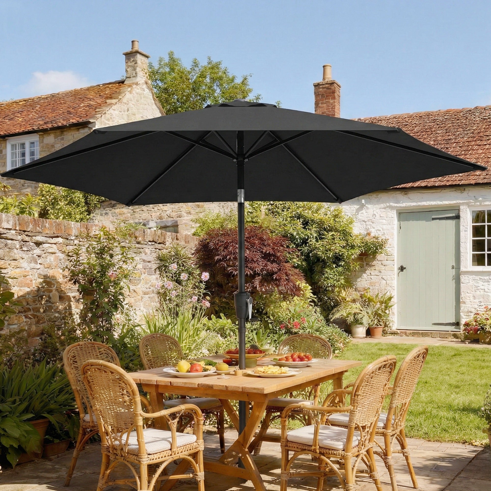 Outsunny 2m Garden Parasol Umbrella, Outdoor Table Parasol Umbrella with Crank Handle, Tilt Function, UV30+ Protection 