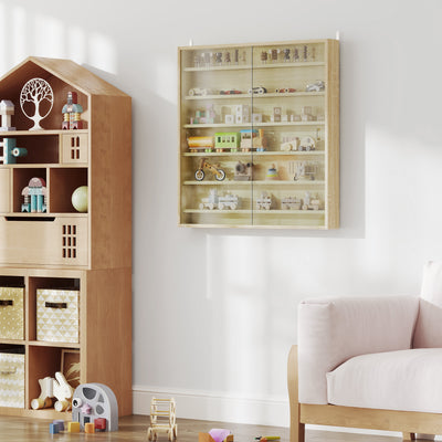 HOMCOM Six Shelf Display Cabinet, with Glass Doors - Oak 