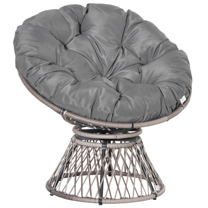 Outsunny 360\'c2\'b0 Swivel Rattan Papasan Moon Bowl Chair Round Lounge Garden Wicker Basket Seat with Padded Cushion Oversized for Outdoor Indoor, Grey