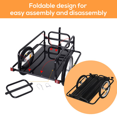 HOMCOM Bike Cargo Trailer Bicycle Cargo Storage Cart w/ Hitch Cycling Camping Luggage Storage Carrier Transport Steel Black 