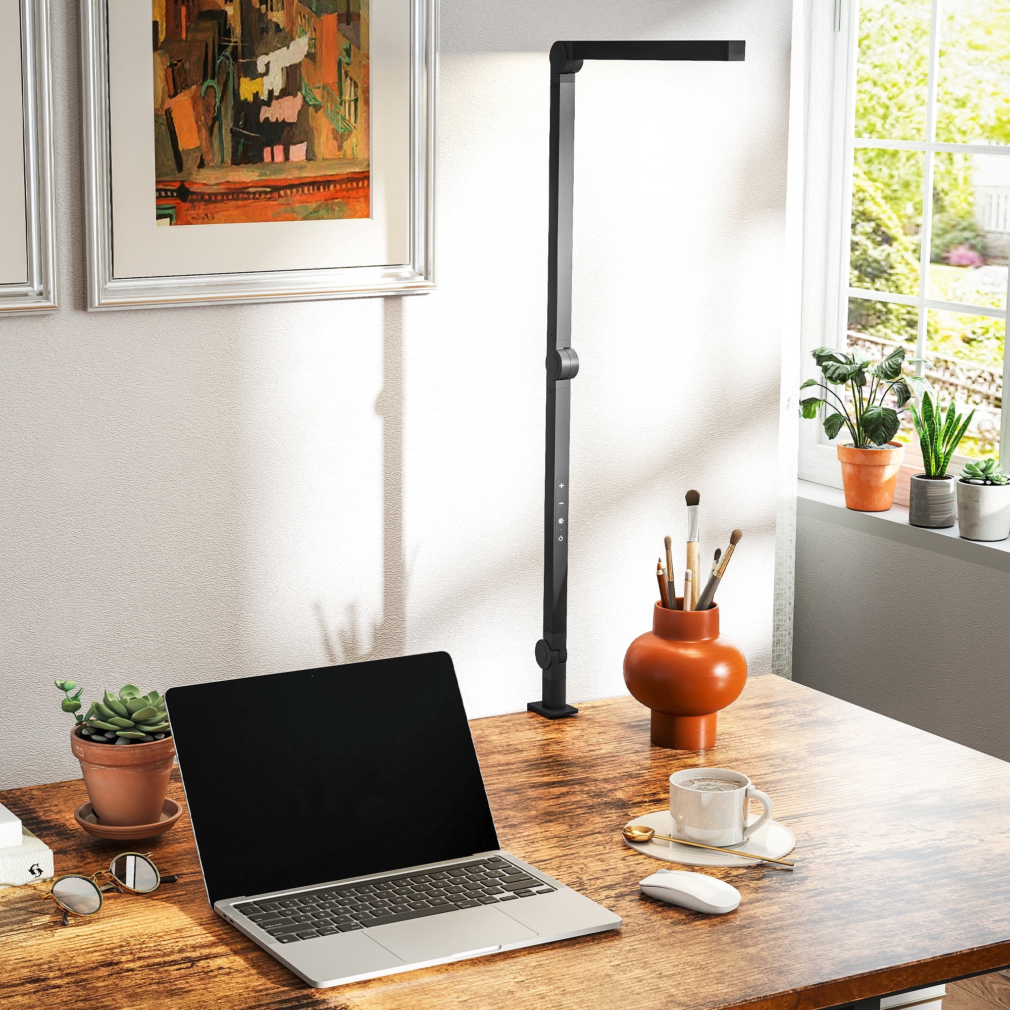 HOMCOM LED Desk Lamp, Dimmable Desk Light with Swing Arm and Clamp, Adjustable Eye-Caring Table Lamp with 2 Colour Modes & 5 Brightness Levels for Study, Drawing, Office, Architect, Task, Black 