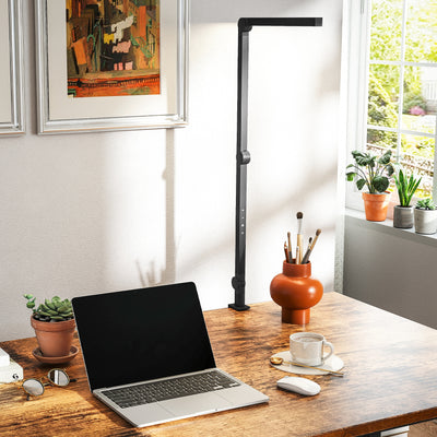 HOMCOM LED Desk Lamp, Dimmable Desk Light with Swing Arm and Clamp, Adjustable Eye-Caring Table Lamp with 2 Colour Modes & 5 Brightness Levels for Study, Drawing, Office, Architect, Task, Black 
