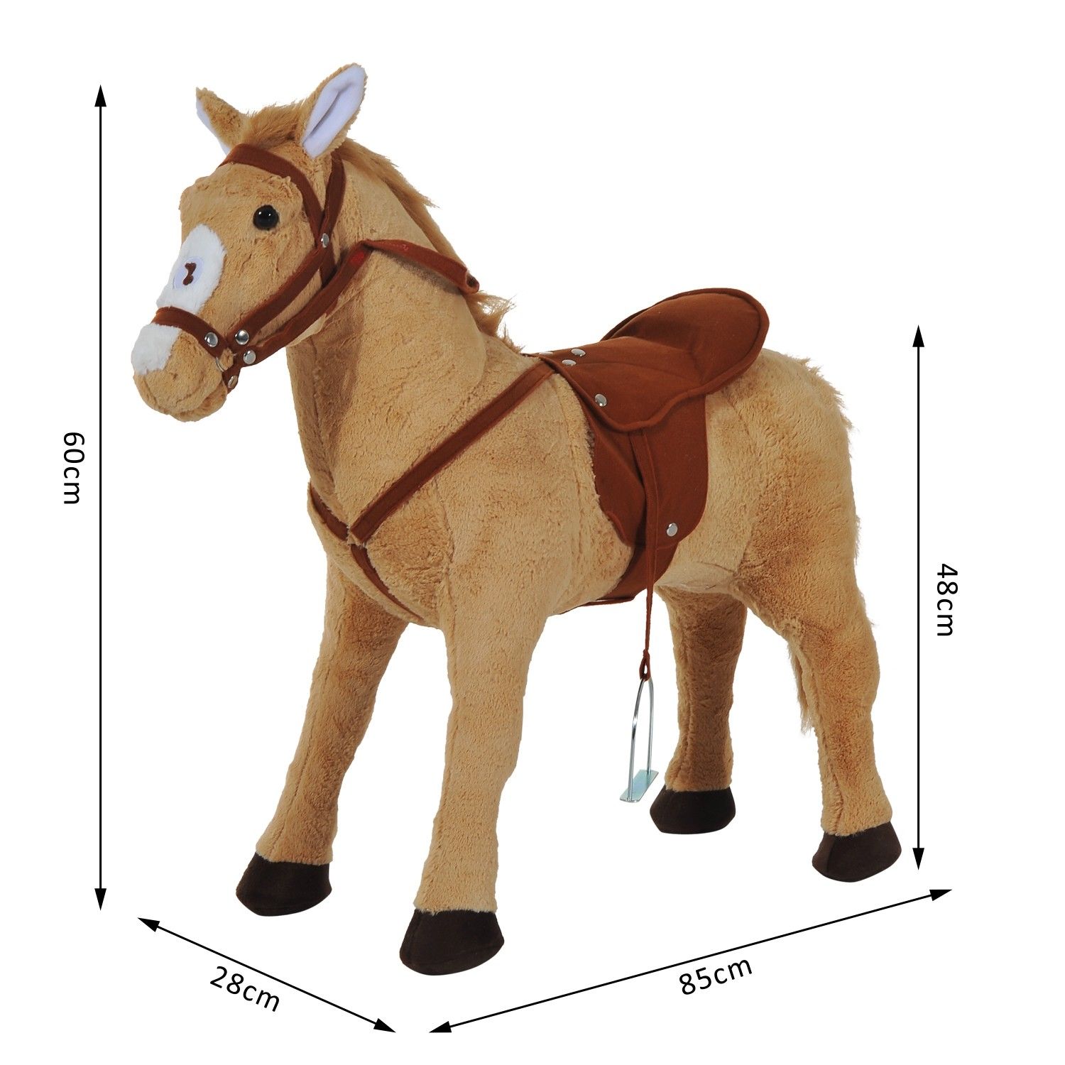 HOMCOM Kids Ride On Standing Horse Cuddly Toy Children Plush Soft Pony Gift w/ Neigh Sound or 3 Years and Up Beige 