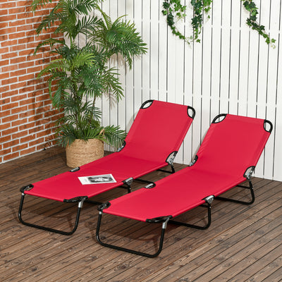 Outsunny Folding Sun Loungers Set of 2, Outdoor Day Bed with 5-Position Adjustable Backrest, Portable Recliner Garden Chairs with Breathable Mesh for Beach, Patio, Wine Red 