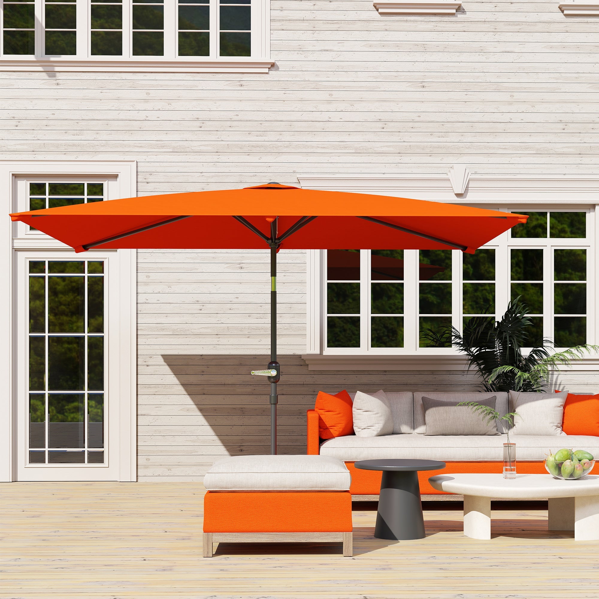 Outsunny 3x2m Patio Parasol Garden Umbrellas Canopy with Aluminium Tilt Crank Rectangular Sun Shade Steel, Orange 