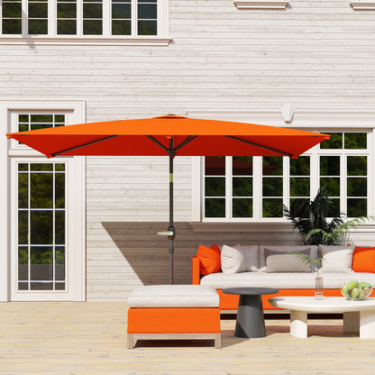 Outsunny 3x2m Patio Parasol Garden Umbrellas Canopy with Aluminium Tilt Crank Rectangular Sun Shade Steel, Orange 