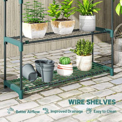 Outsunny 4-Tier Plant Stand Indoor Outdoor, Set of 2 Metal Plant Shelf with Rack Buckles for Easy Assembly, Flower Display Rack 