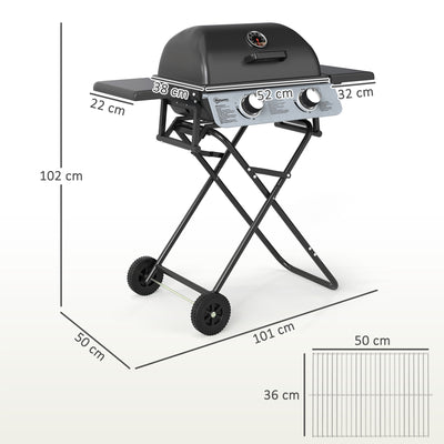 Outsunny Two-Burner Portable Suitcase BBQ - Black 