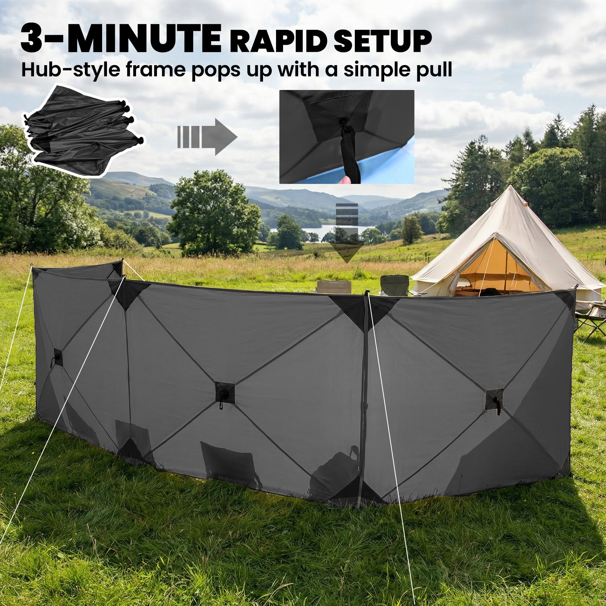 Outsunny Camping Windbreak Pop Up Windbreaker Blocker with Ropes Pegs for Beach Caravan Outdoor 480 x 120 cm 