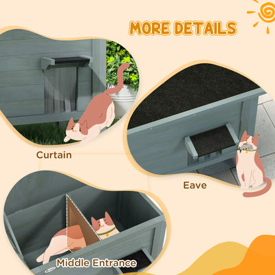 PawHut Feral Cat House, Wooden Insulated with Removable Floor, Water-Resistant Openable Roof - Charcoal Grey 
