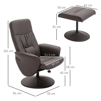 HOMCOM Executive Recliner Chair High Back and Footstool Armchair Lounge Seat Brown 