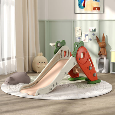 AIYAPLAY 3 in 1 Foldable Toddler Slide with Basketball Hoop, Climber, Carrot-themed, for 1-3 Years 
