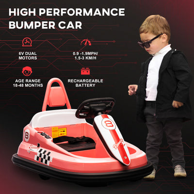 HOMCOM 6V Electric Kids Bumper Car, 6V Spin Waltz Car, with Music, Horn, Lights - Pink 