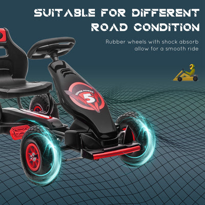 HOMCOM Kids Pedal Go Kart, with Adjustable Seat, Inflatable Tyres - Red 