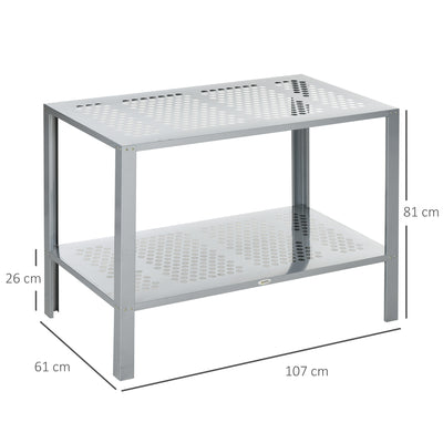 Outsunny 2-Tier Plant Stand, Corner Plant Shelf for Outdoor and Indoor Storage Organizer, Freestanding Flower Rack with Steel Frame, Mesh Board, Silver 