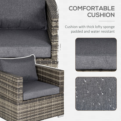 Outsunny Single Rattan Garden Chair, PE Wicker Garden Armchair with Cushions, Outdoor Rattan Chair with Armrests and Steel Frame for Conservatory, Porch, Patio, Balcony, Dark Grey 