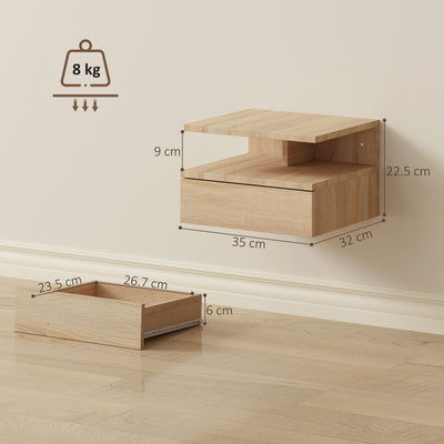 HOMCOM Set of Two Floating Bedside Tables - Oak 
