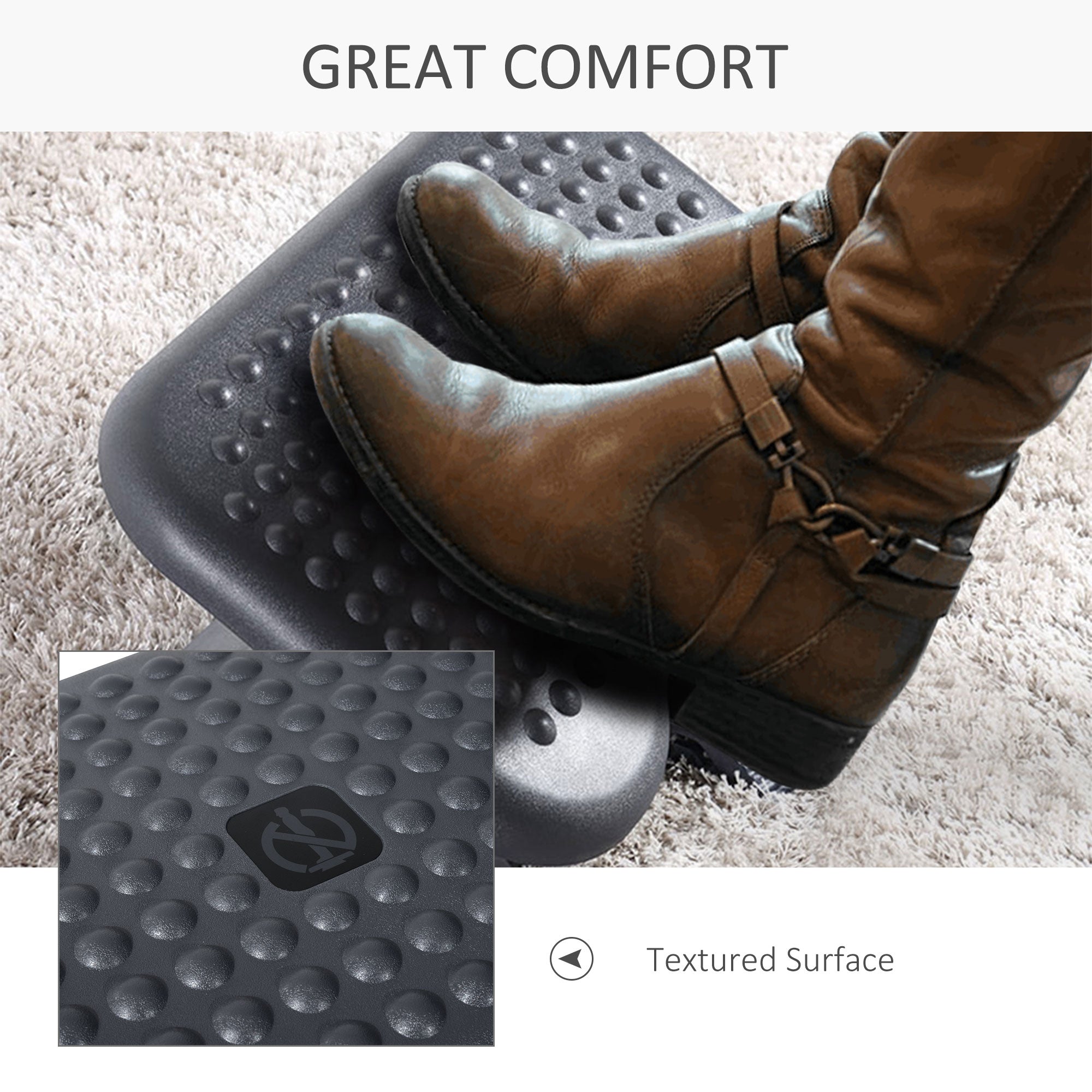 HOMCOM Footrest Adjustable Height & Angle Tilting Platform Home Office Foot Rest Charcoal Grey 