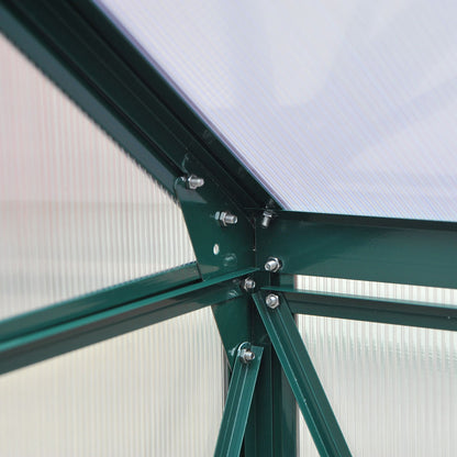 Outsunny 6 x 6ft Polycarbonate Greenhouse, Large Walk-In Green House with Slide Door and Window, Garden Plants Grow House with Aluminium Frame and Foundation, Dark Green 