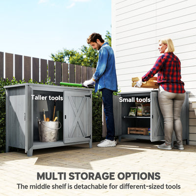Outsunny Wooden Garden Shed, Outdoor Fir Wood Storage Shed with Shelf and Double Doors, Light Grey 