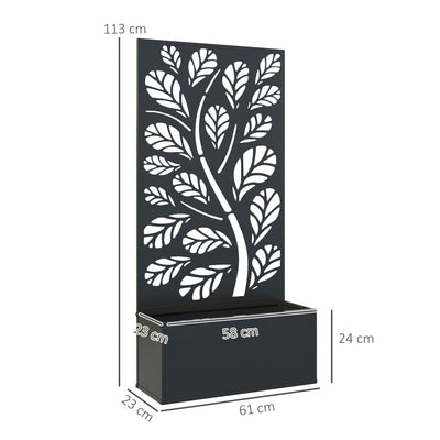 Outsunny Outdoor Metal Planter, with Back Trellis - Black 