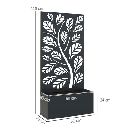 Outsunny Outdoor Metal Planter, with Back Trellis - Black 