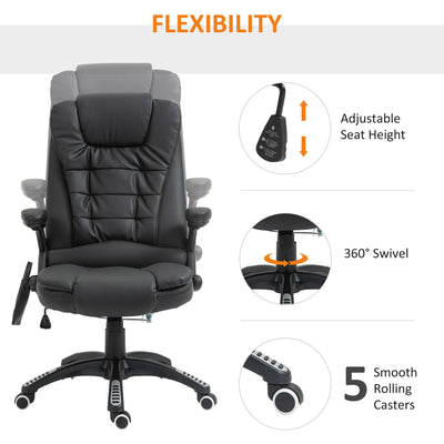 HOMCOM Executive Office Chair with Massage and Heat, High Back PU Leather Massage Office Chair with Adjustable Height, Black 