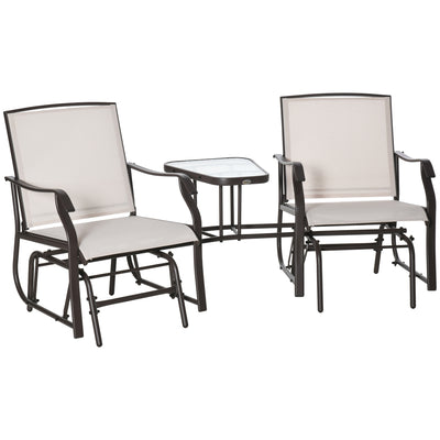 Outsunny Gliding Jack and Jill Seat, with Glass-Top Table - Brown/Beige 