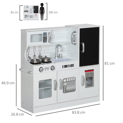 AIYAPLAY Pretend Play Kitchen, Kids Kitchen Playset, with Toy Phone, Chalkboard, Microwave, Cooking Stove, Sink, White 