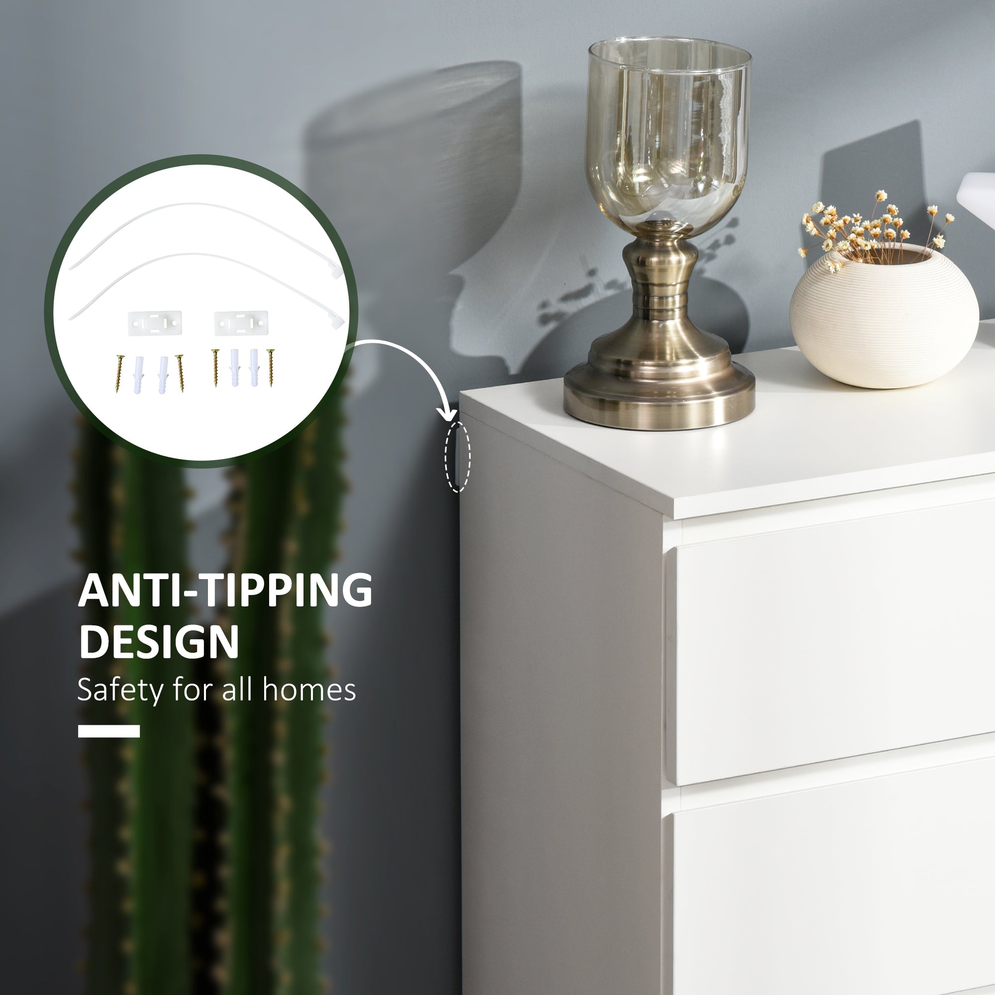 HOMCOM Chest of Drawers, 5 Drawers Storage Cabinet Floor Tower Cupboard for Bedroom Living Room, White 