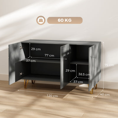 HOMCOM Modern Luxe High Gloss Sideboard, with Hairpin Legs, Grey 
