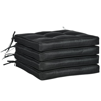 Outsunny Set of 4 Garden Seat Cushion with Ties, 42 x 42cm Replacement Dining Chair Seat Pad, Black 