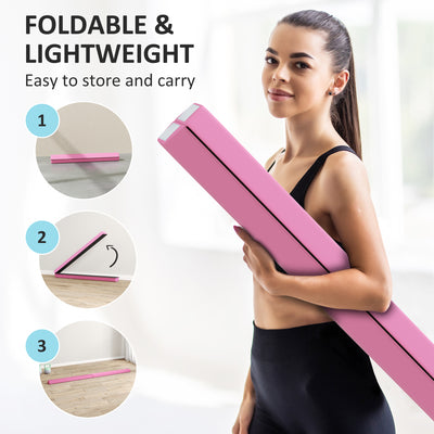 SPORTNOW 7.7ft Folding Gymnastics Beam, Floor Balance Beam for Kids with Anti-Slip Base, Gymnastics Equipment for Home, Pink 