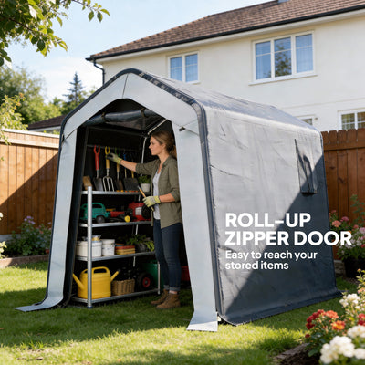 Outsunny 1.8 x 2.4m Garden Storage Shed Tent, Waterproof Portable Shed Shelter for Motorbike, Garden Tools, Bike Storage 