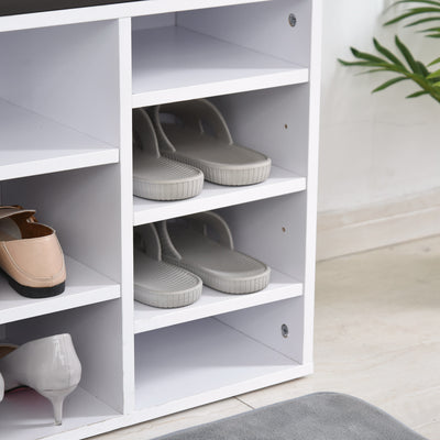 HOMCOM Multi-Storage Shoe Rack w/ 14 Compartments Cushion Moving Shelves Solid Frame Foot Pads Home Office Tidy Organisation Boots Trainers White 