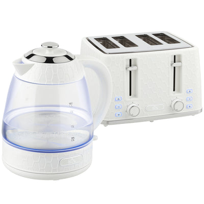 HOMCOM Kettle and Toaster Set, 1.7L 3000W Rapid Kettle with Strix Thermostat, 4 Slice Toaster with 7 Browning Controls, Cream 