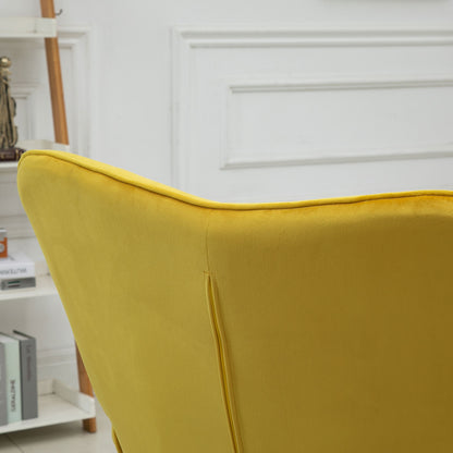 HOMCOM Modern Accent Chair, Upholstered Tufted Wingback Armchair with Seat Padding, Leisure Lounge Bedroom Chair with Wood Legs, Yellow 