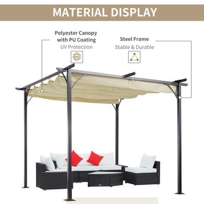 Outsunny 3 x 3(m) Metal Pergola with Retractable Roof, Garden Gazebo Metal Pergola Canopy. Outdoor Sun Shade Shelter for Party BBQ, Beige 